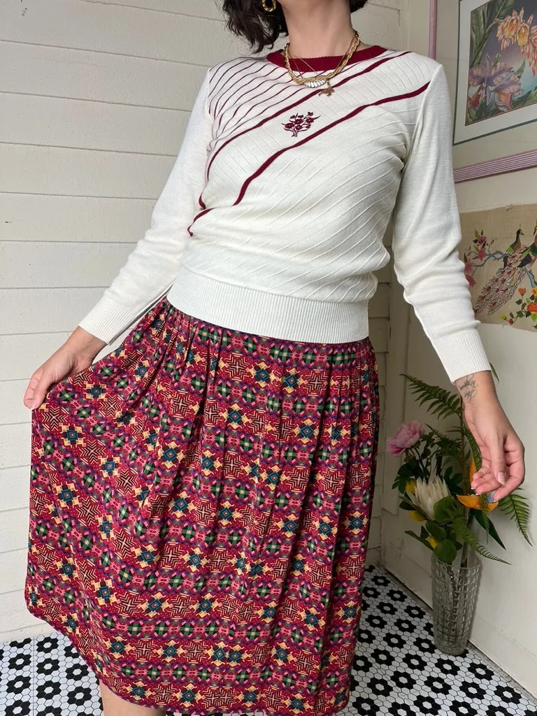 1980s SILK PLEATED GEOMETRIC PRINT SKIRT - xs to small