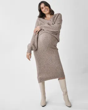 2 Pieces Amélie's Knit Set-Crossover top & Asymmetrical Skirt in Taupe
