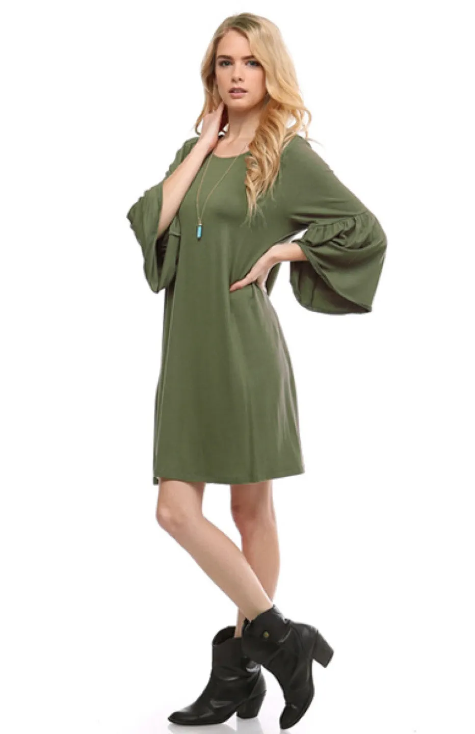 3/4 Bell Sleeve Oversize Tunic Dress