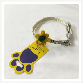 A a Pets' Crochet Flower Adjustable Cat Collar, Soft Handmade - Yellow