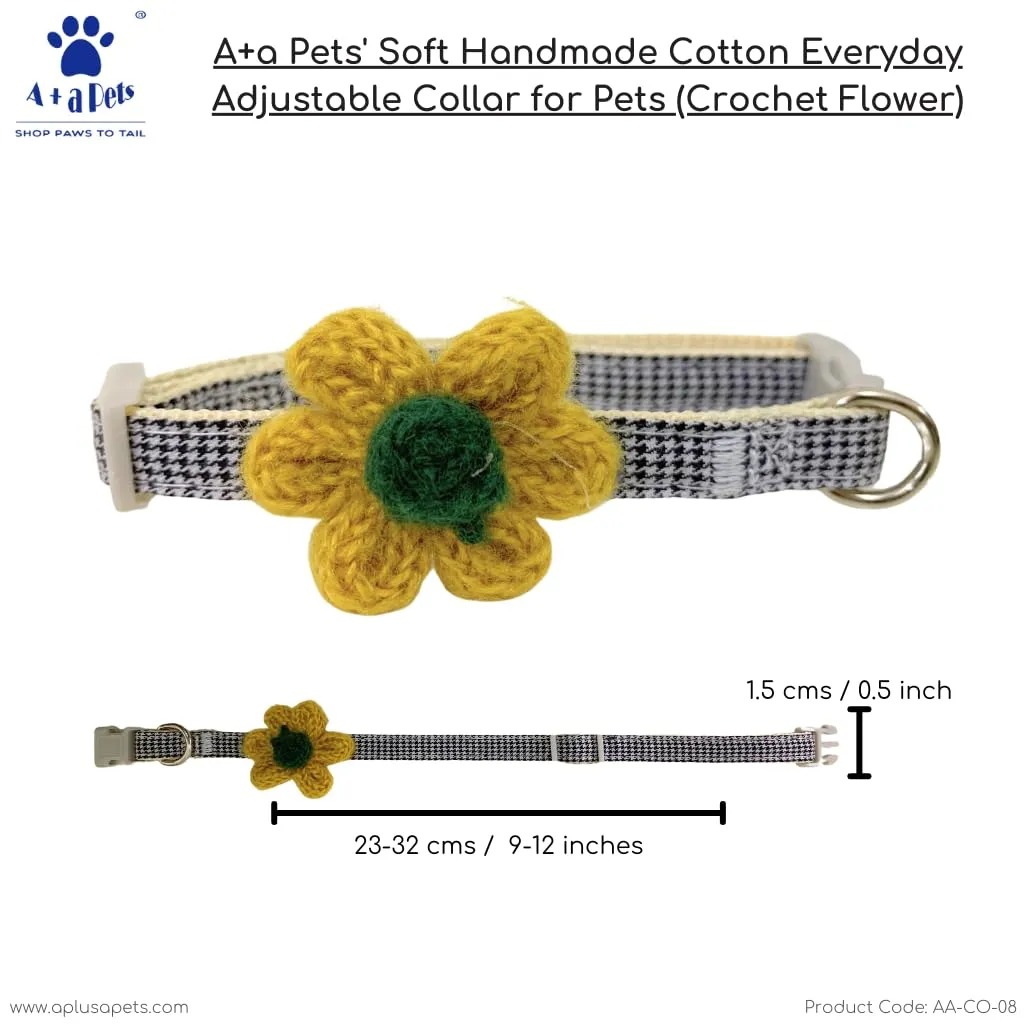 A a Pets' Crochet Flower Adjustable Cat Collar, Soft Handmade - Yellow