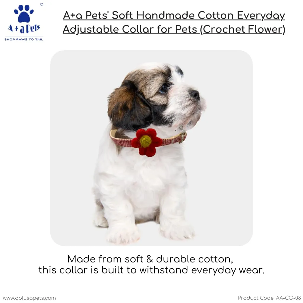 A a Pets' Crochet Flower Adjustable Cat Collar, Soft Handmade - Yellow