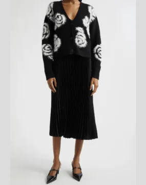 Aerin Abstract Floral Fuzzy Cardigan   Pleated Dress | Black & Ivory | 2 Pieces in 1