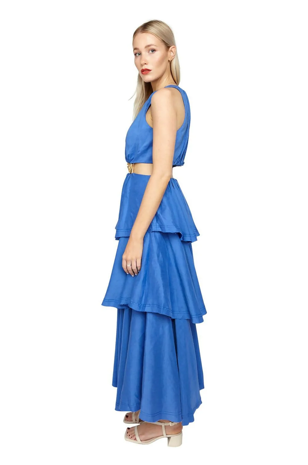 Aje Wave Cut Out Ring Midi Dress Marine Blue Size 8