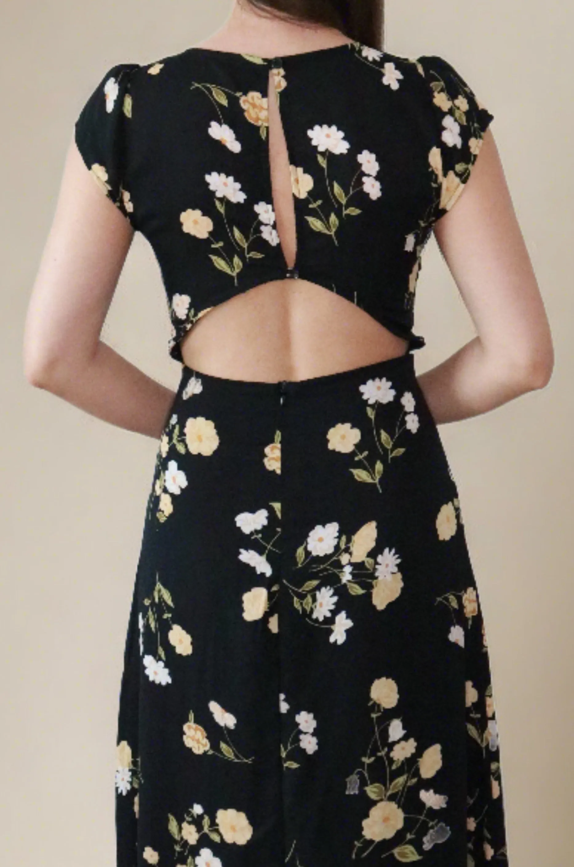 Amelia Black Midi Dress with V Neck - Black Cocktail Dress