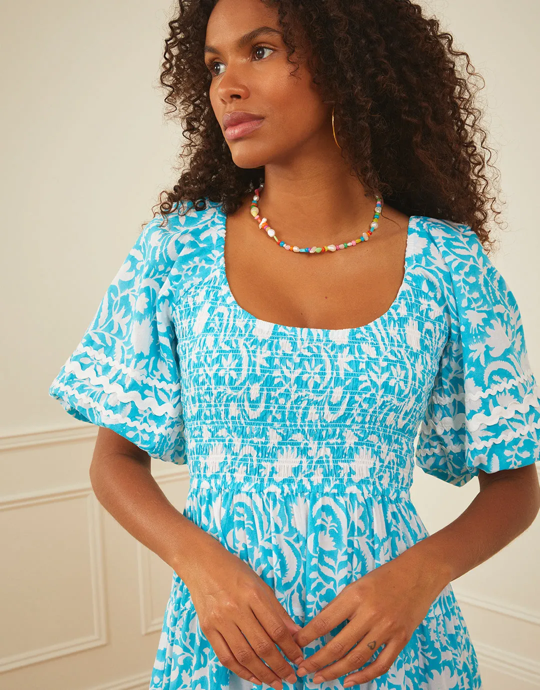 Angelina Dress - Aqua Begonia