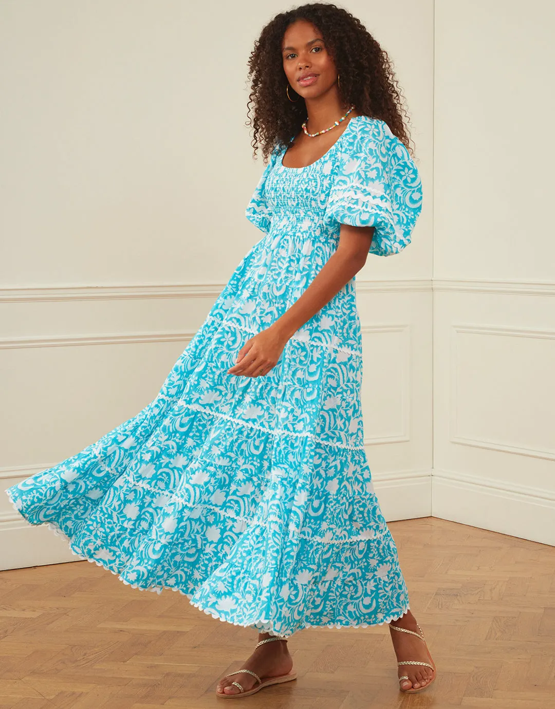 Angelina Dress - Aqua Begonia
