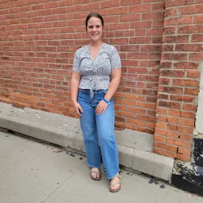 Animal Print Cinched Button Top