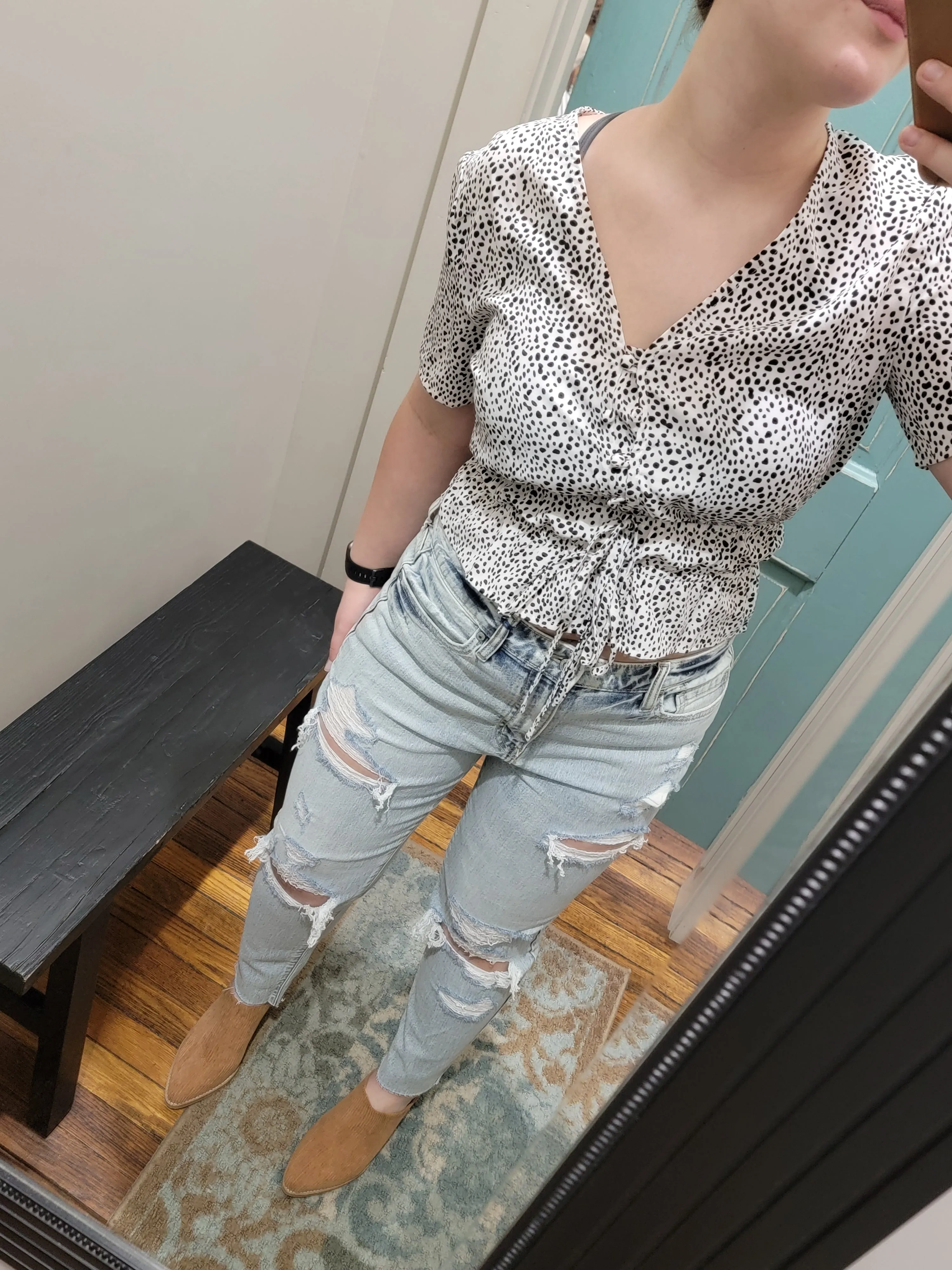 Animal Print Cinched Button Top
