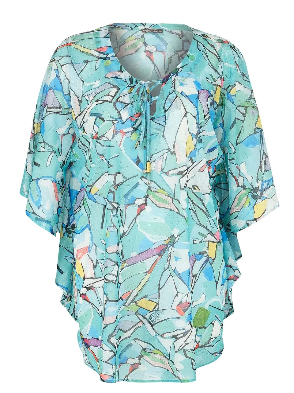AQUA ABSTRACT BLINGY SHEER PONCHO TOP