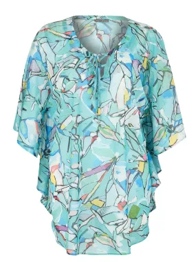 AQUA ABSTRACT BLINGY SHEER PONCHO TOP
