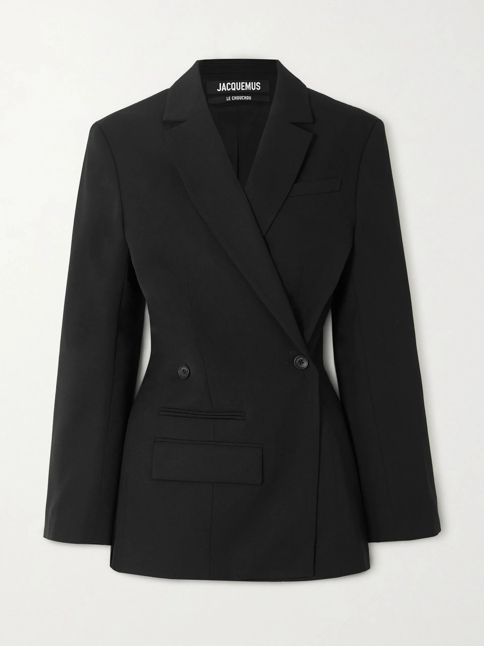 Asymmetric double-breasted wool blazer