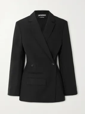 Asymmetric double-breasted wool blazer