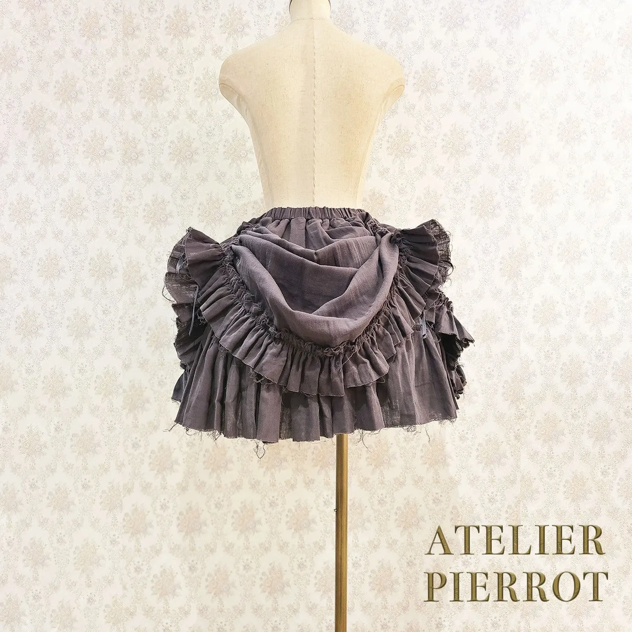 【ATELIER PIERROT】　Decay Gauze Skirt　Ivory/Wine/Gray/Black