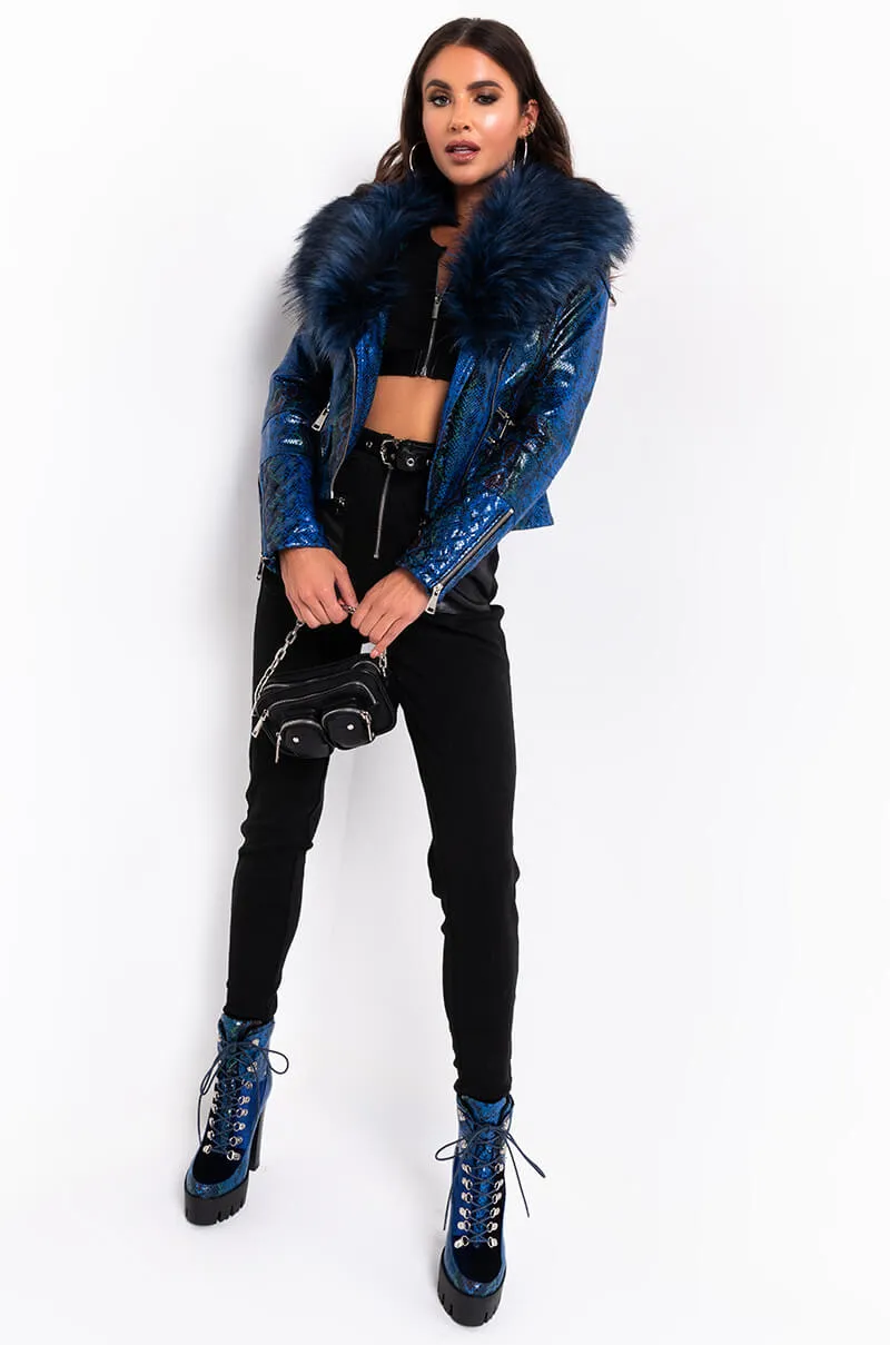 AZALEA WANG BENNY FUR COLLAR SNAKE JACKET