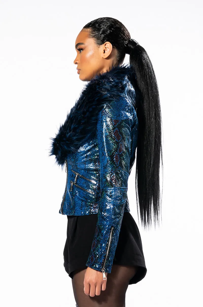 AZALEA WANG BENNY FUR COLLAR SNAKE JACKET