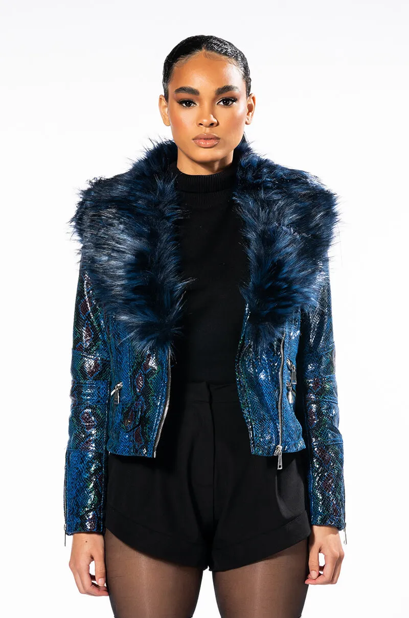 AZALEA WANG BENNY FUR COLLAR SNAKE JACKET