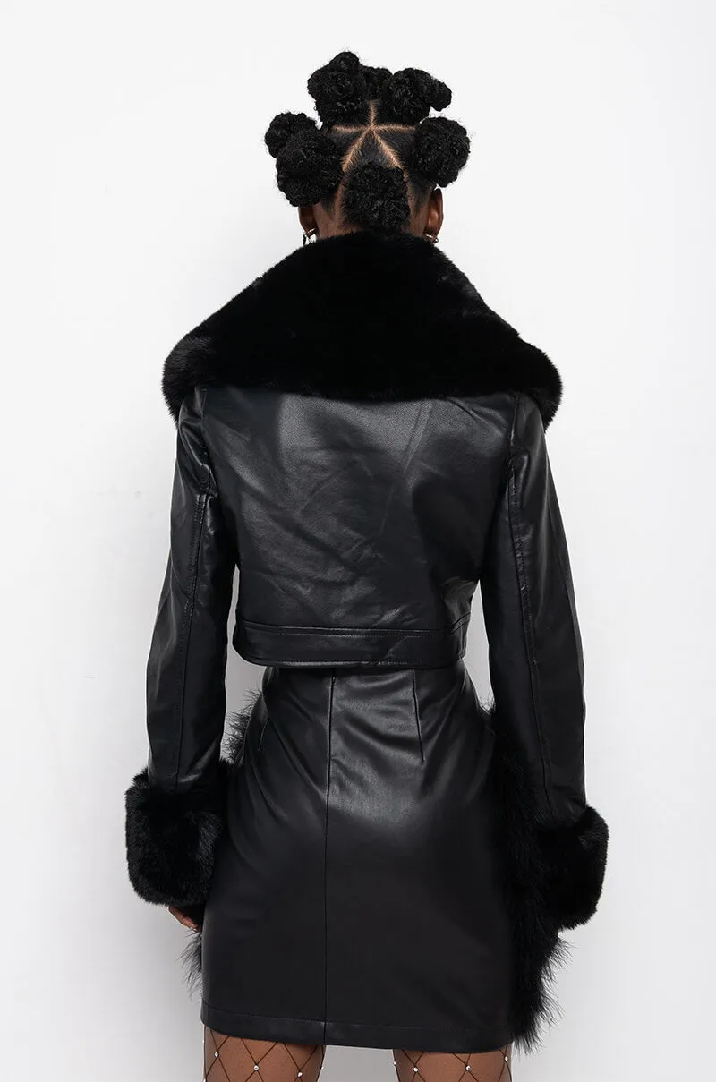 AZALEA WANG FUR TRIM GISELLE CROP JACKET IN BLACK