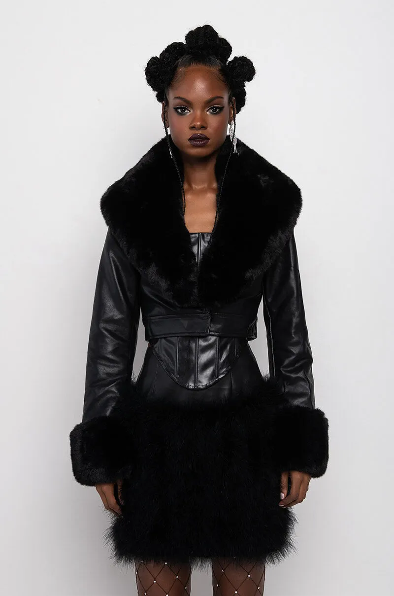 AZALEA WANG FUR TRIM GISELLE CROP JACKET IN BLACK