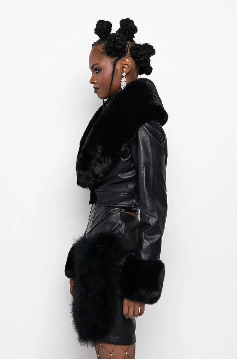 AZALEA WANG FUR TRIM GISELLE CROP JACKET IN BLACK