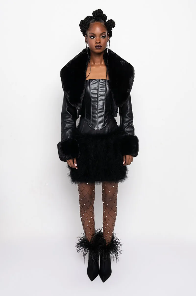 AZALEA WANG FUR TRIM GISELLE CROP JACKET IN BLACK