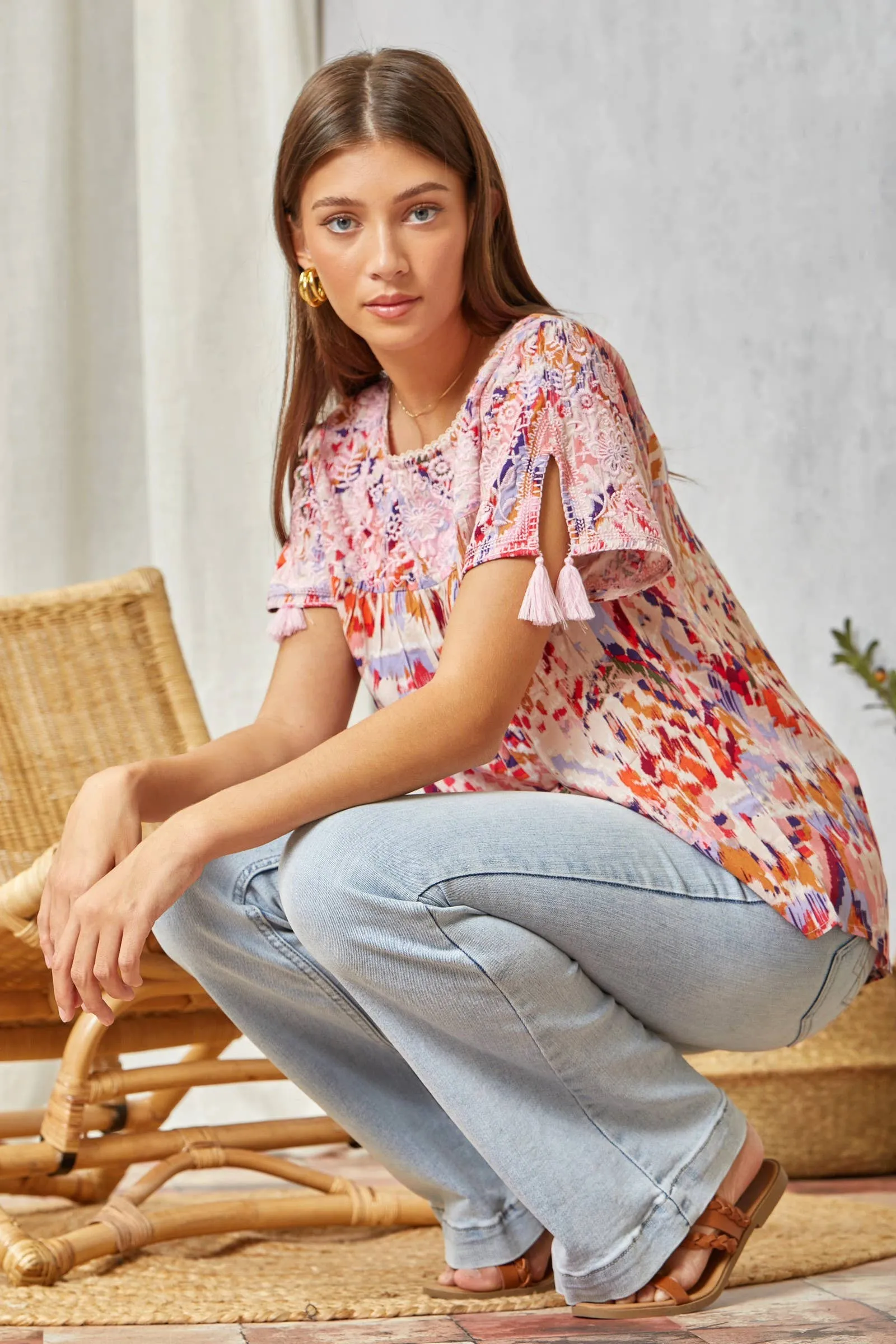 Aztec Inspired Tunic Top With Round Neckline