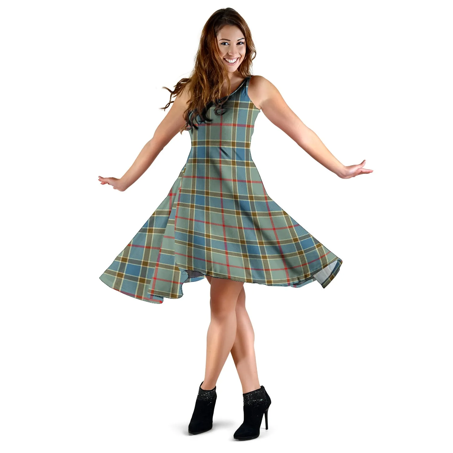 Balfour Blue Tartan Sleeveless Midi Womens Dress