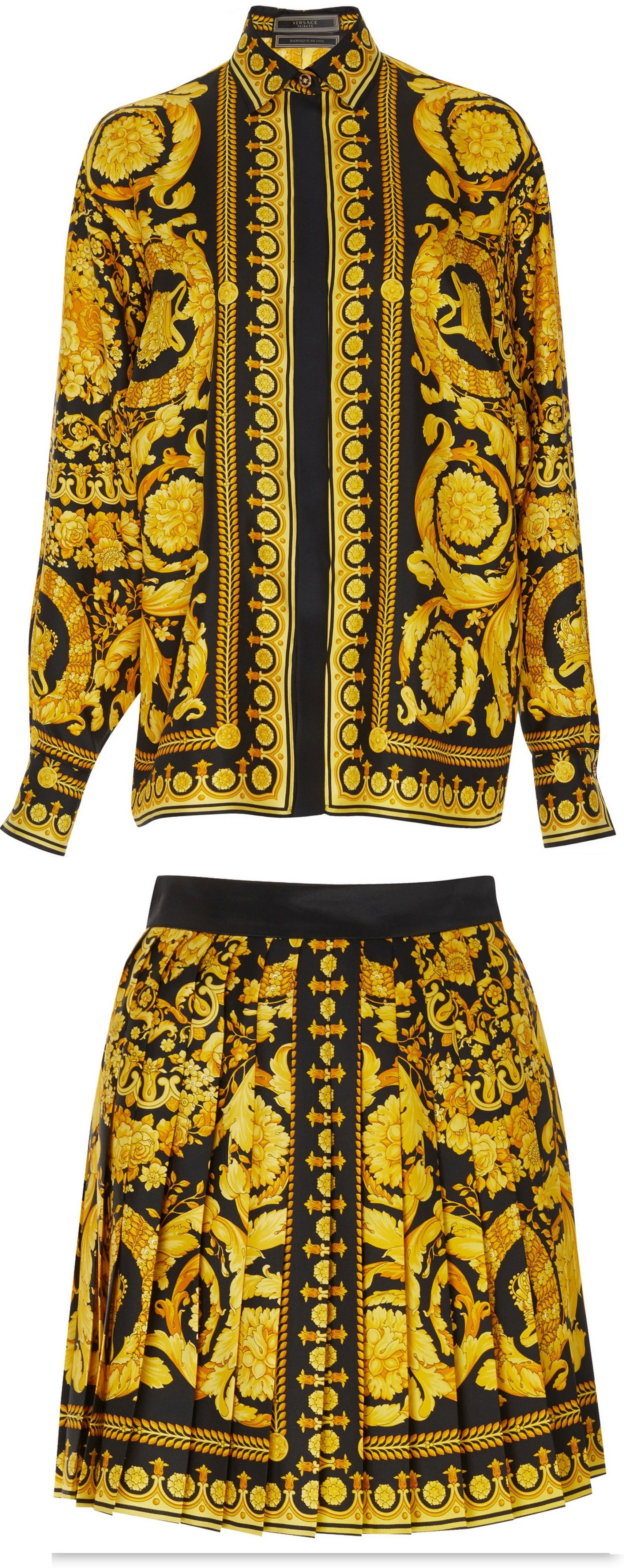 Baroque Print Shirt & Mini Skirt Set
