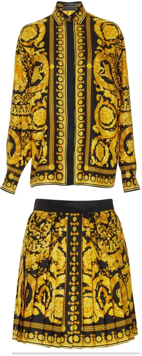 Baroque Print Shirt & Mini Skirt Set