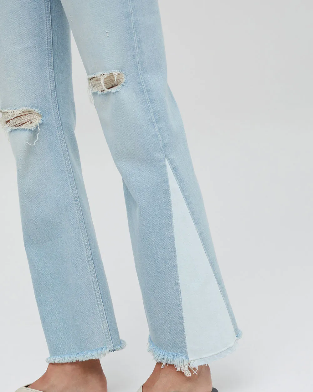 Baylin High Rise Flare Jean in Light Blue Spliced