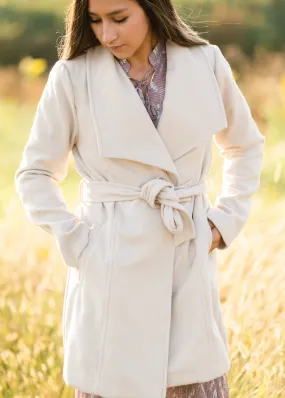 Beige Collared Belted Fleece Coat - FINAL SALE