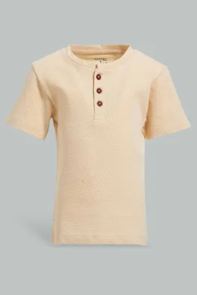 Beige Henley T-Shirt For Baby Boys