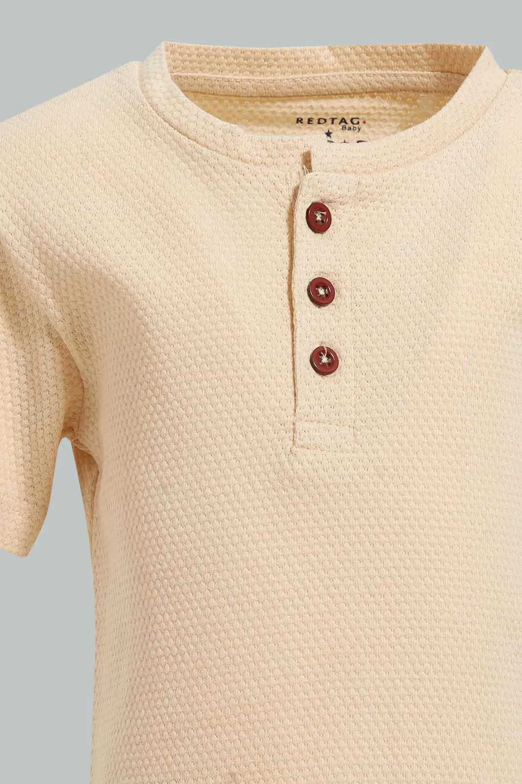 Beige Henley T-Shirt For Baby Boys