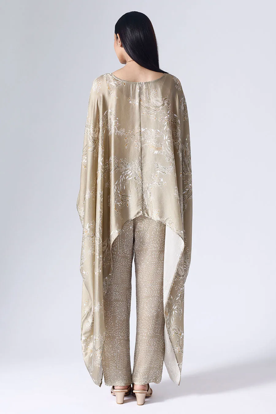 Beige Lotus Poncho Set