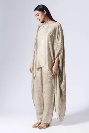 Beige Lotus Poncho Set
