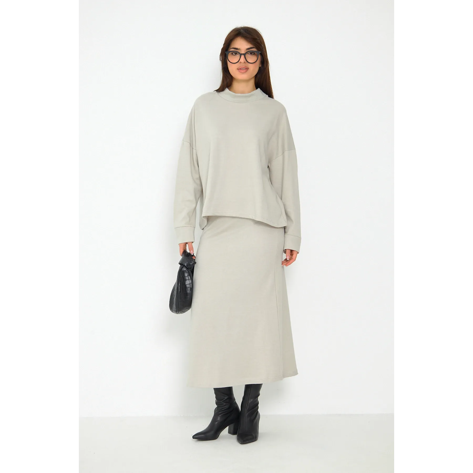 Beige Skirt and Top Matching Set