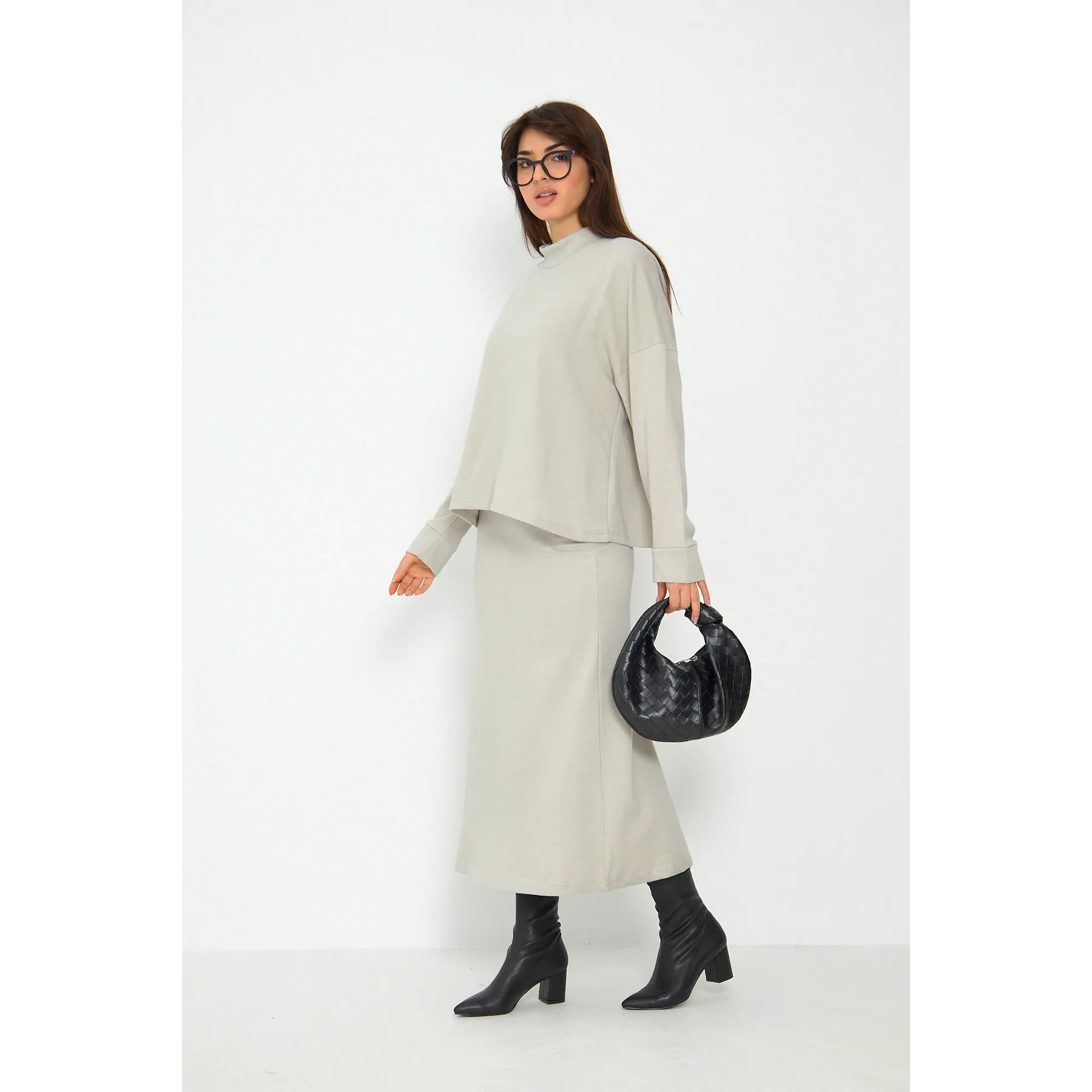 Beige Skirt and Top Matching Set