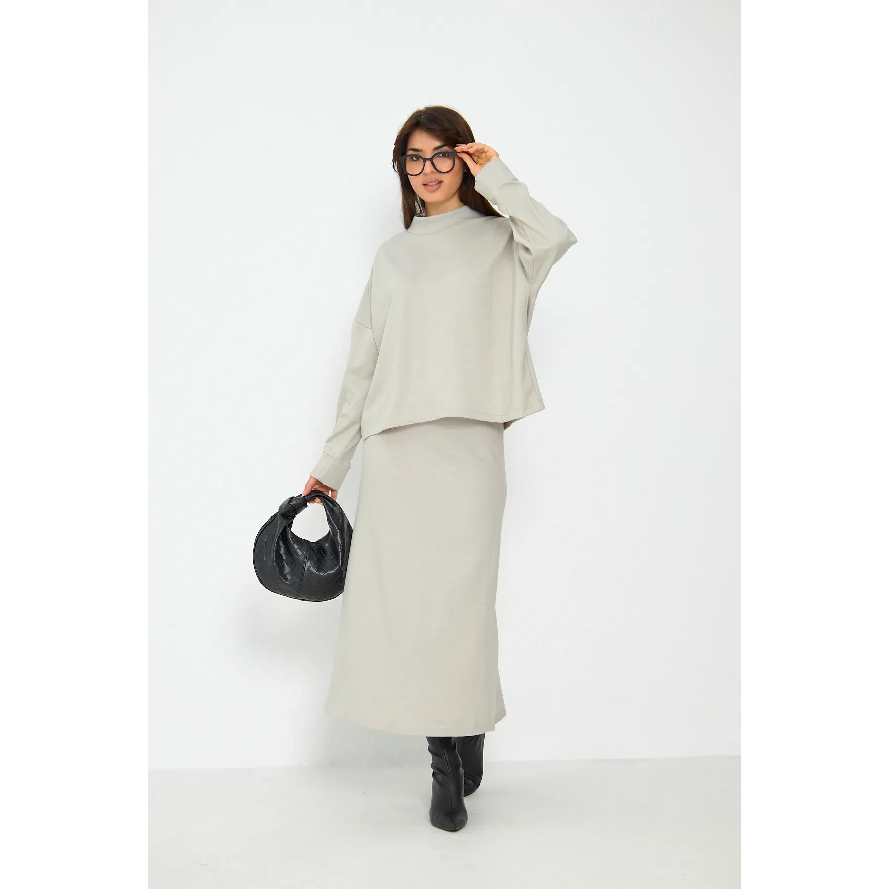 Beige Skirt and Top Matching Set
