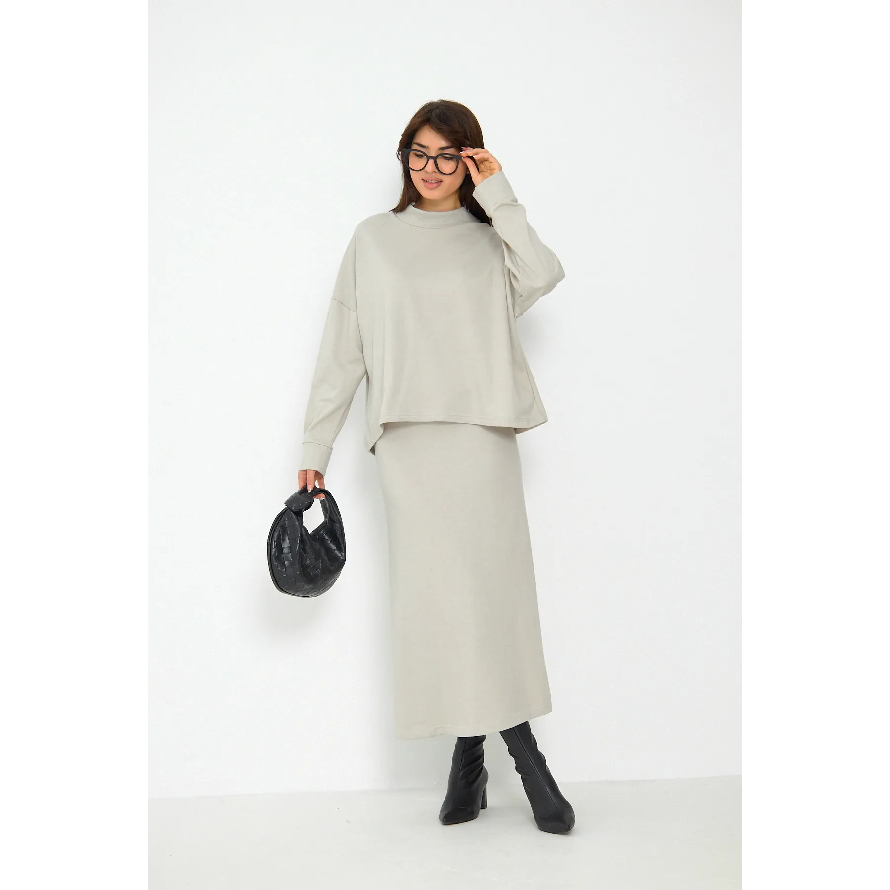 Beige Skirt and Top Matching Set