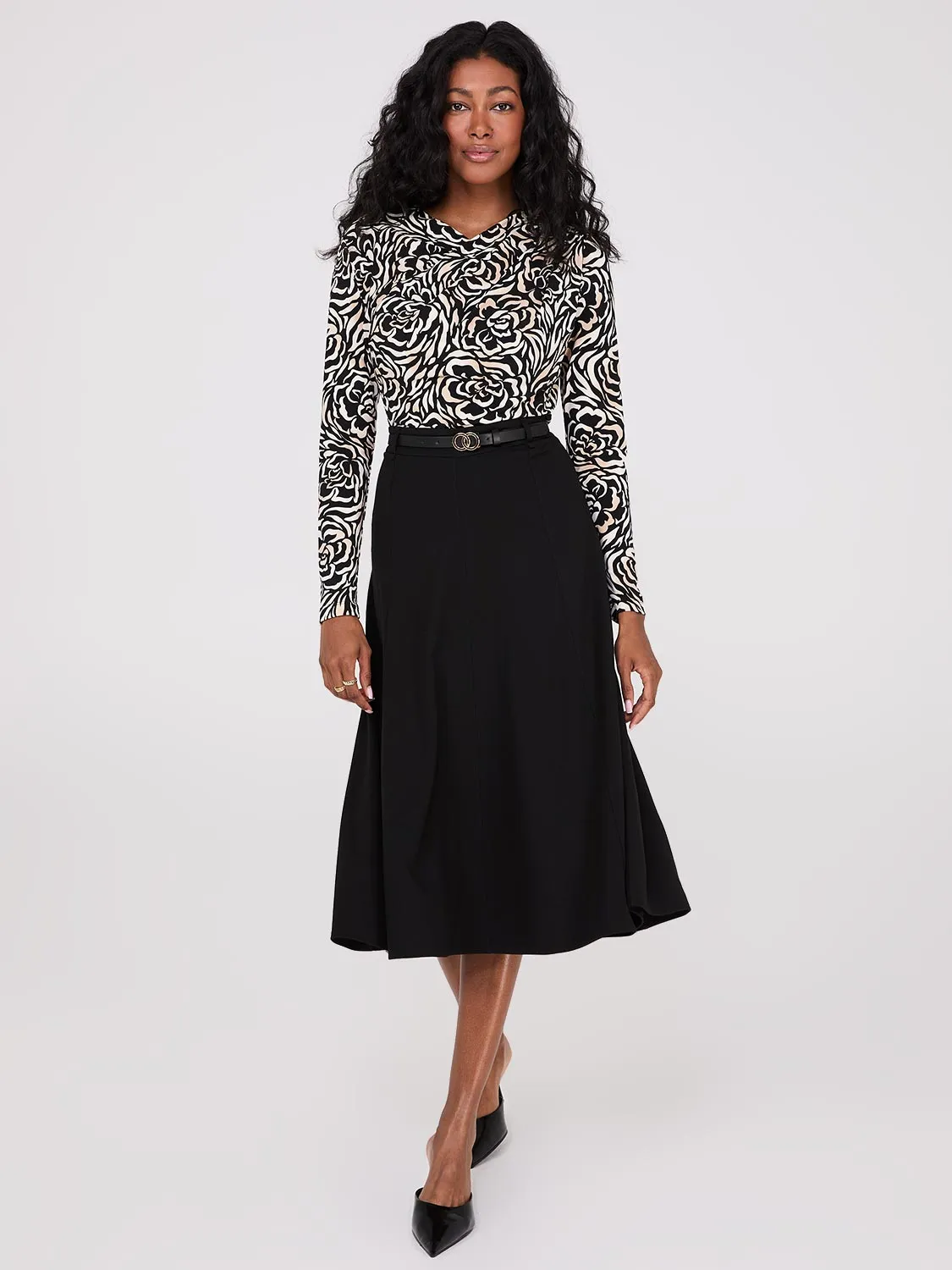 Belted Panel Midi Skirt