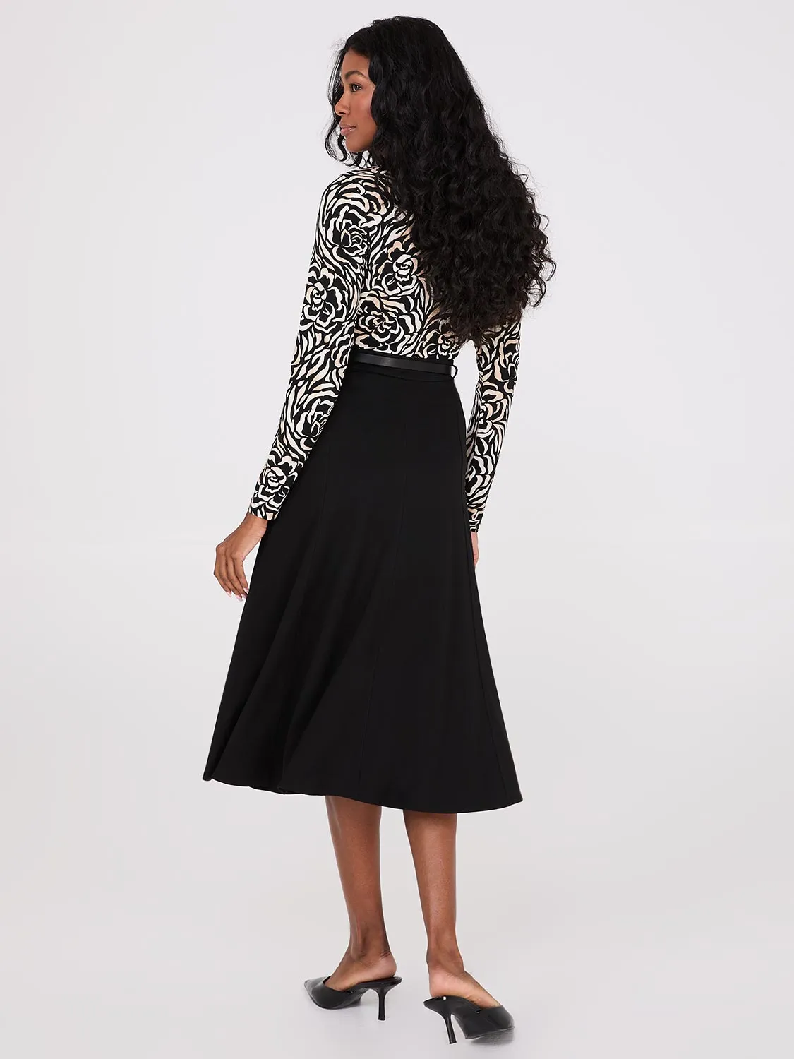 Belted Panel Midi Skirt