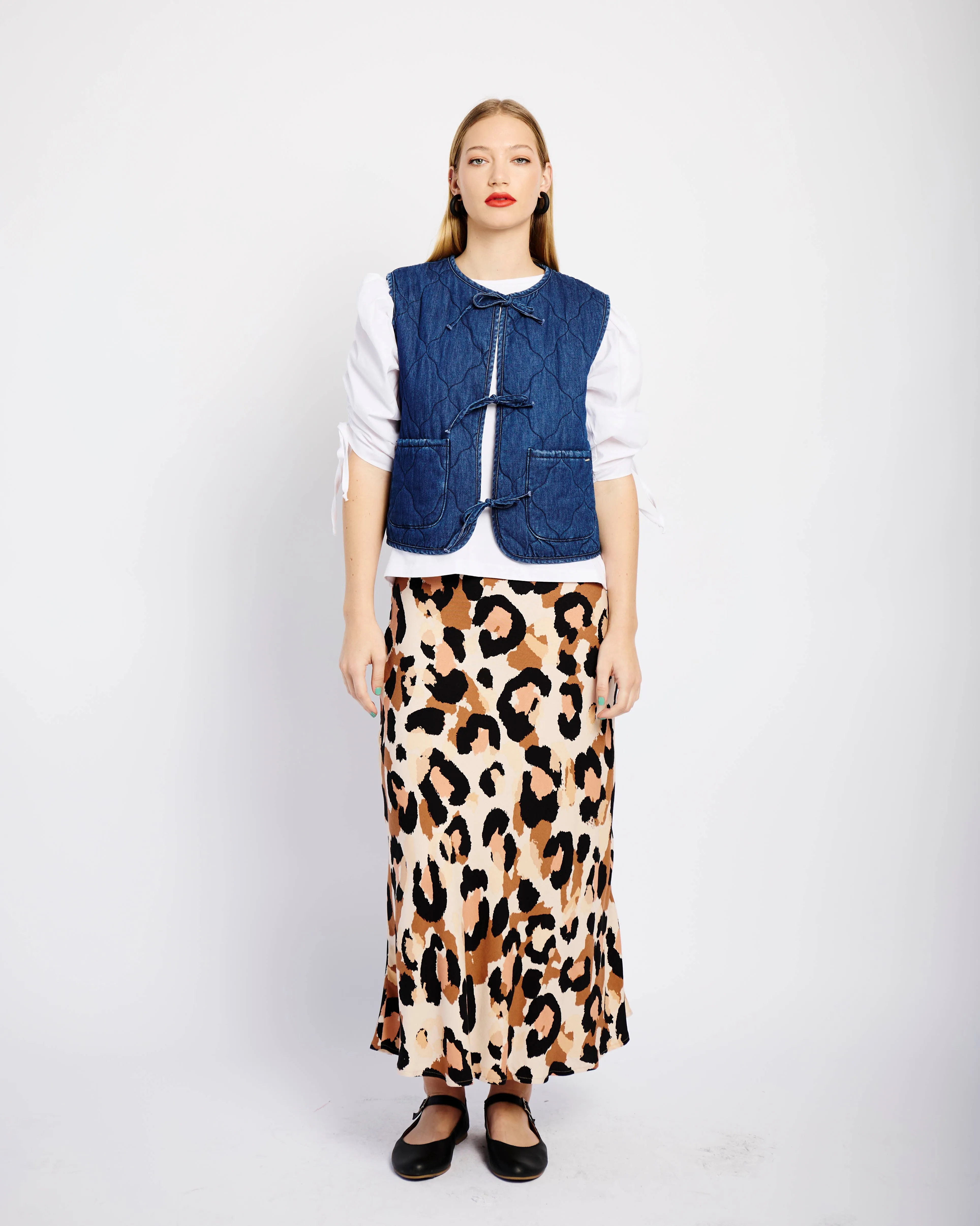 Bias Skirt with Invisible Side Zip in Natural Animal