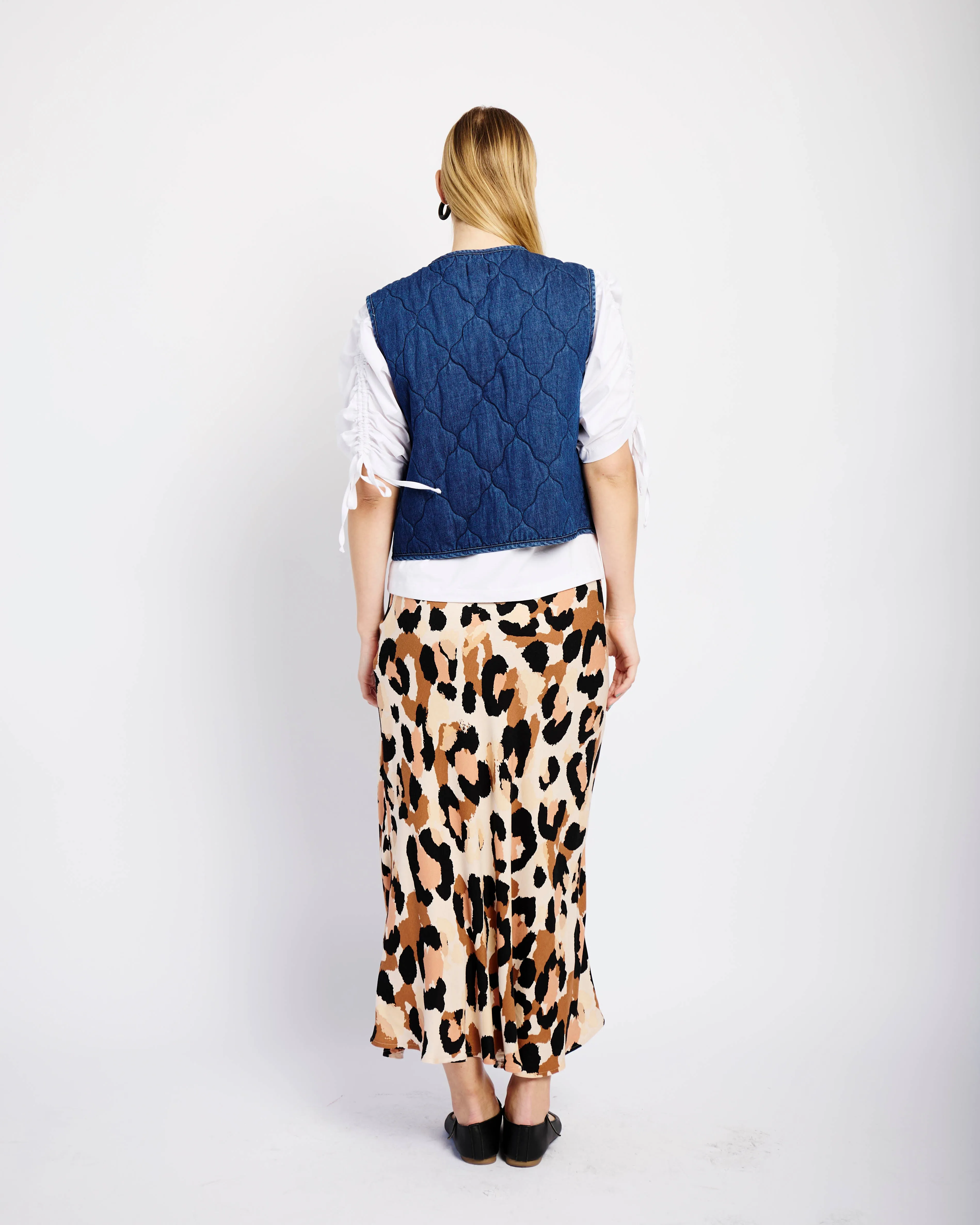Bias Skirt with Invisible Side Zip in Natural Animal