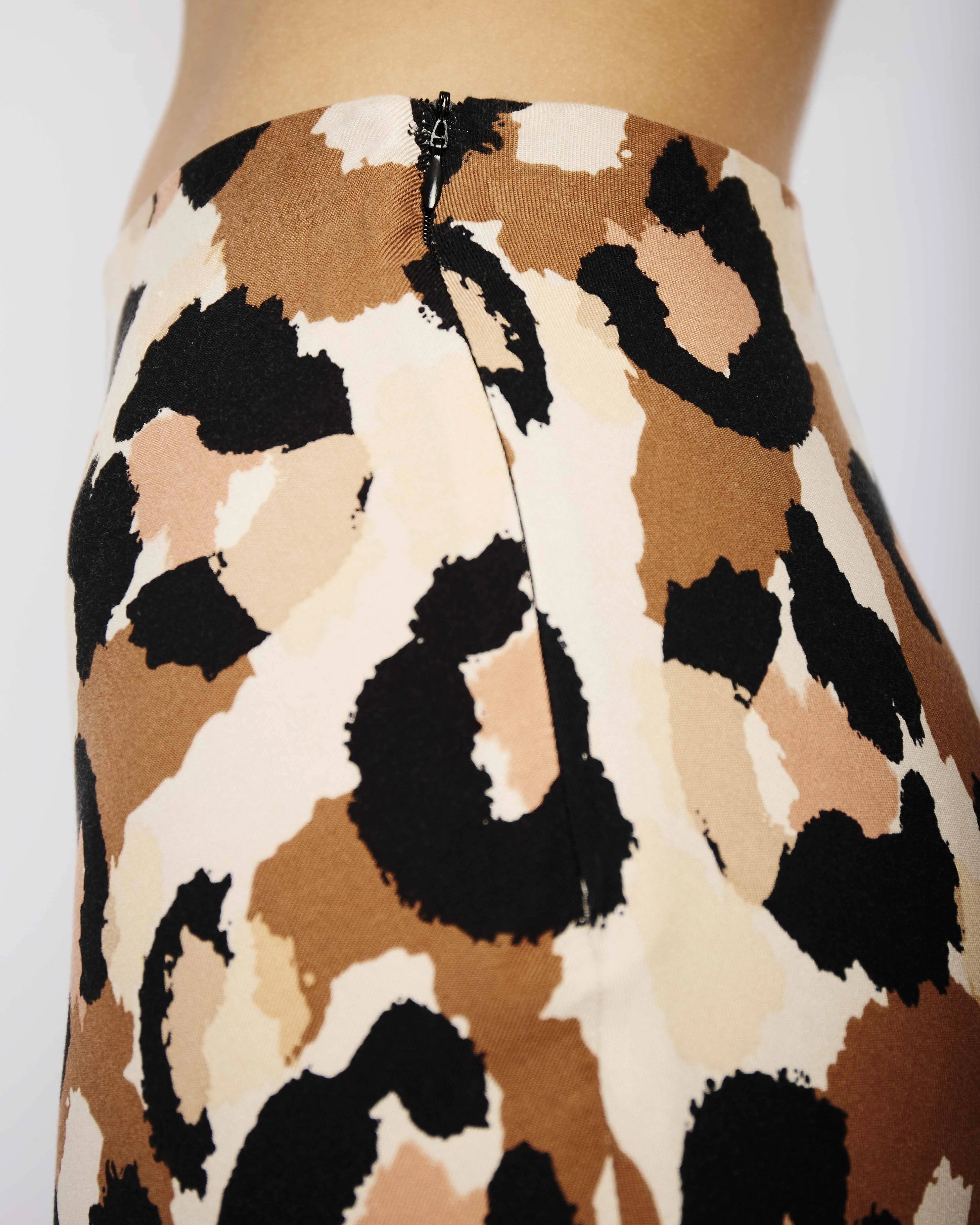 Bias Skirt with Invisible Side Zip in Natural Animal