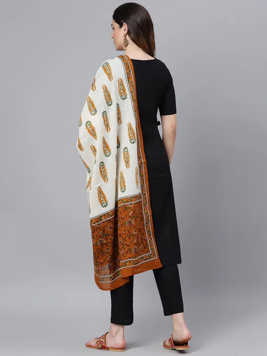 Black A-line Kurta With Palazzo Pants And Printed Dupatta