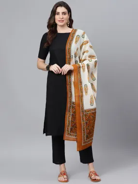 Black A-line Kurta With Palazzo Pants And Printed Dupatta