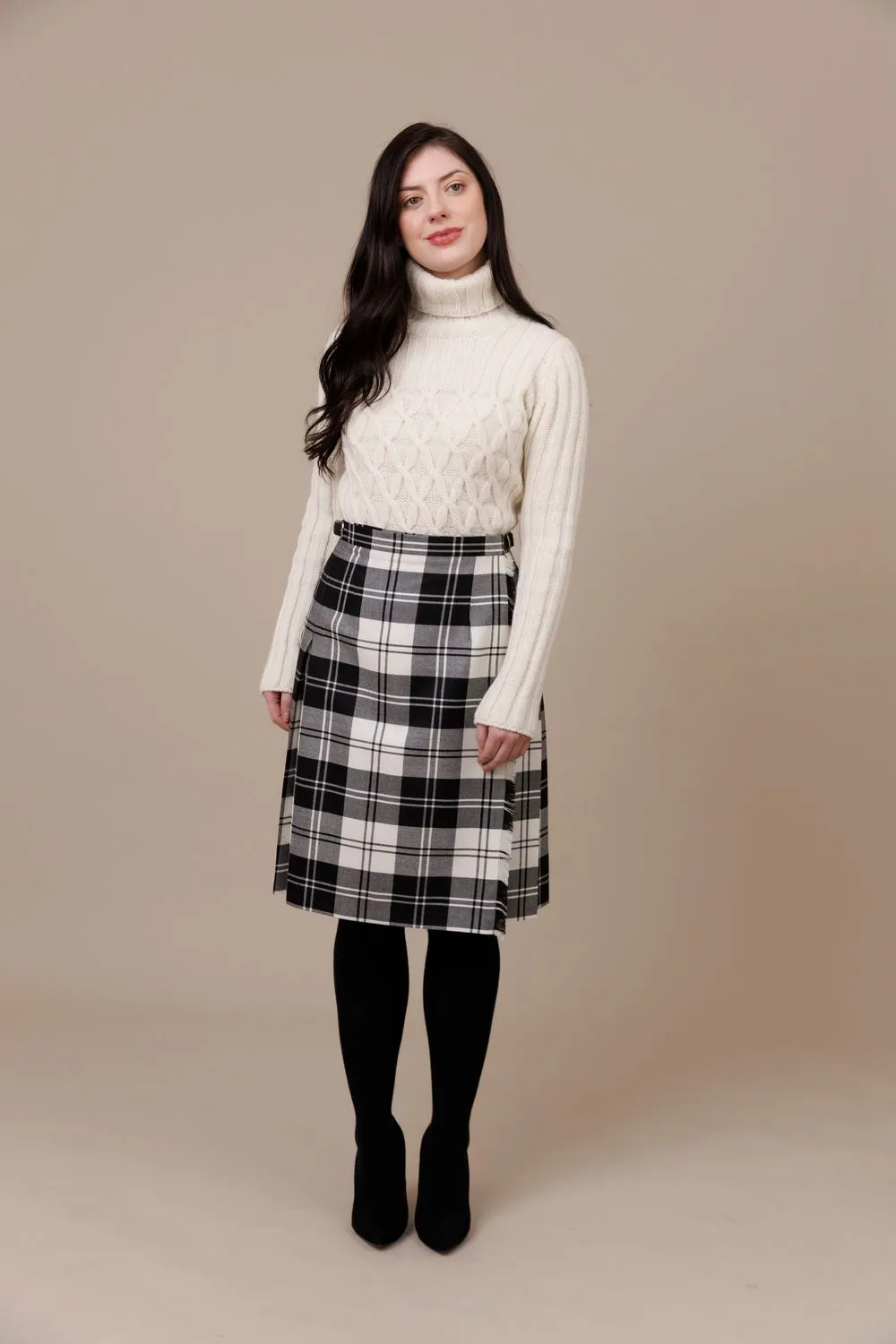 Black & White Erskine 100% Worsted Wool Midi Kilt