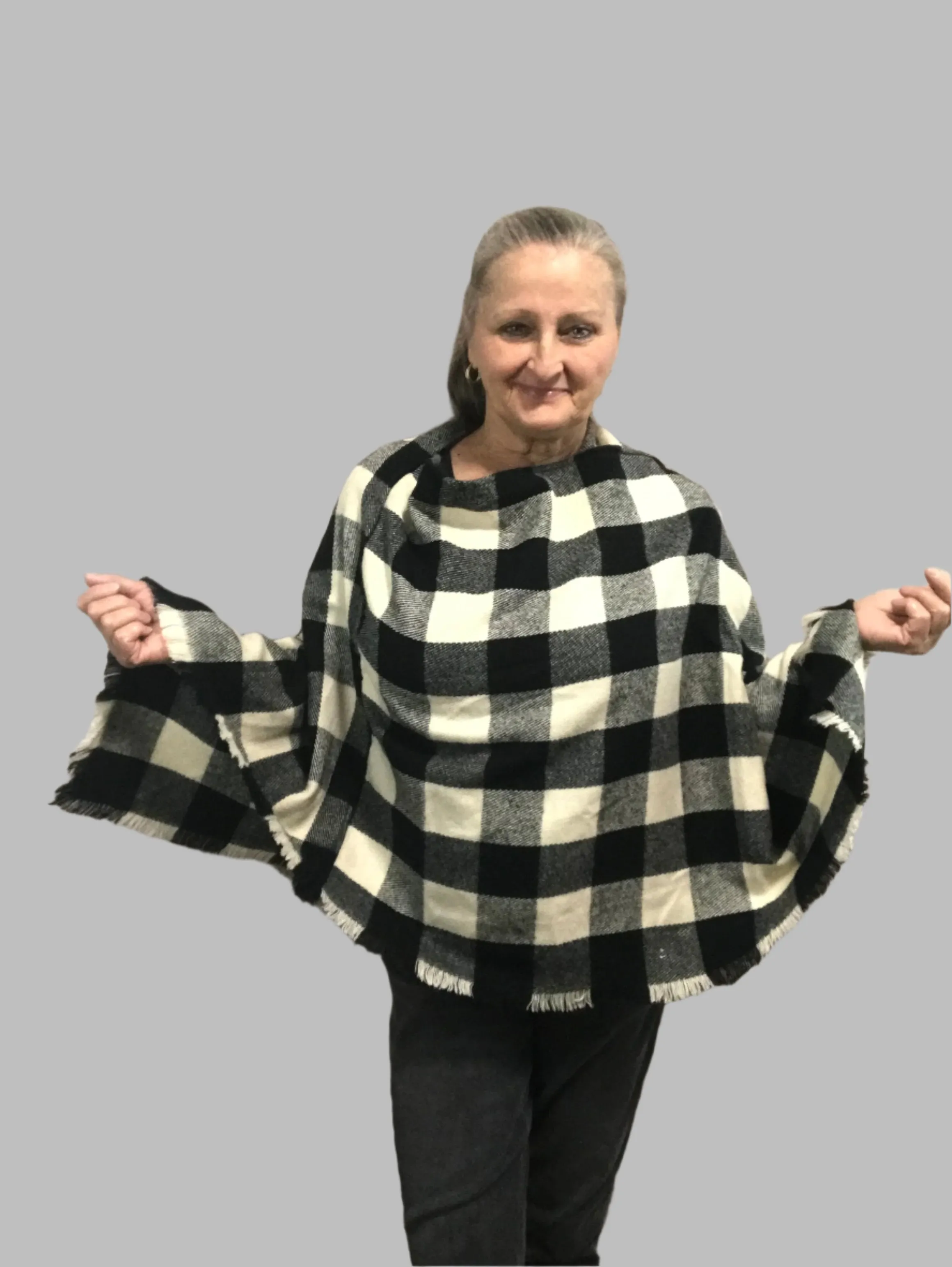 Black and White Checked poncho