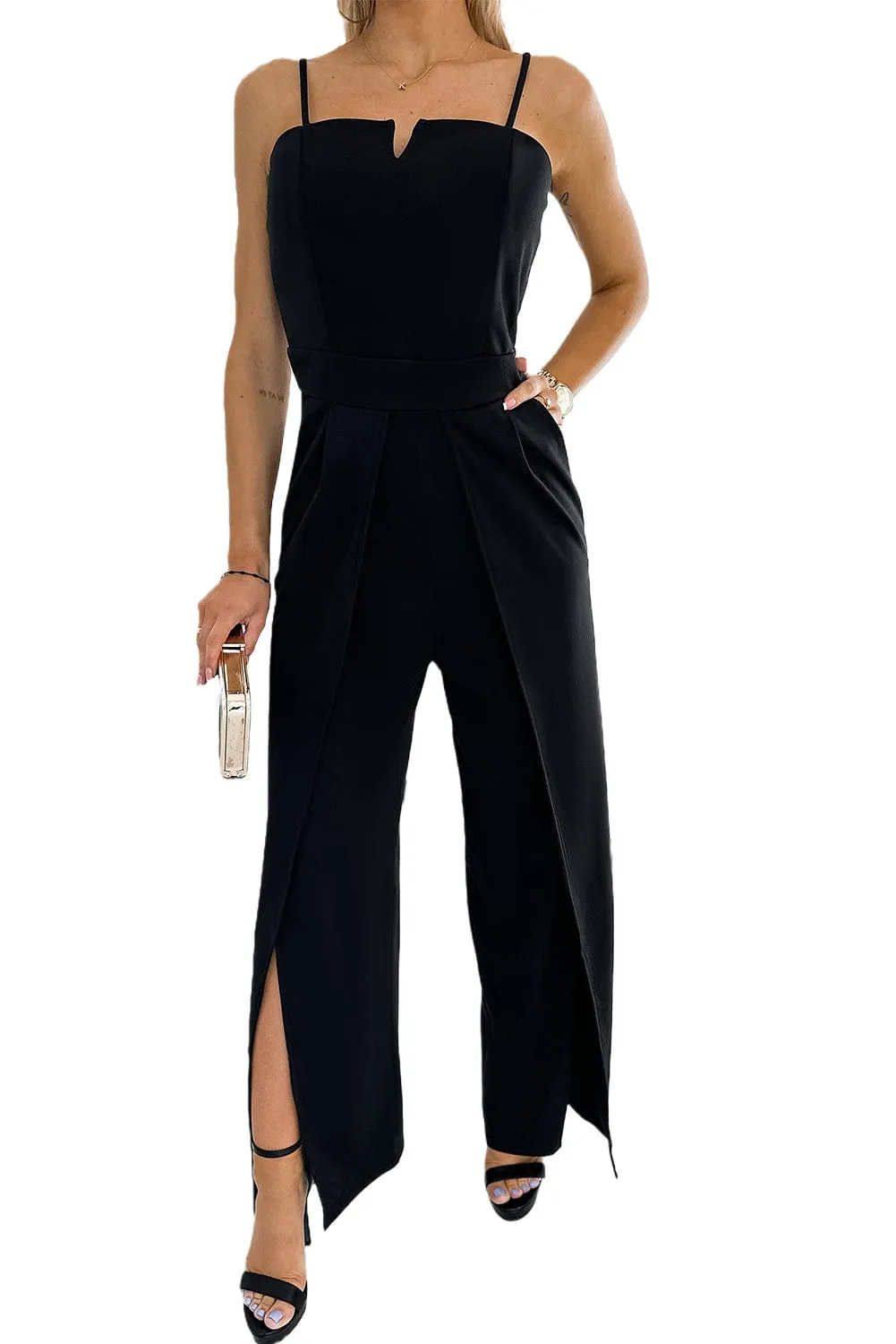 Black Elegant Jumpsuit with Side Slits