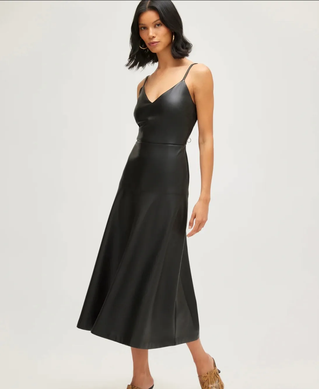 Black Faux Leather Midi Dress